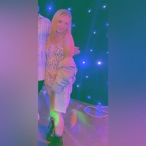 Purple cheetah tie up length midi dress size small